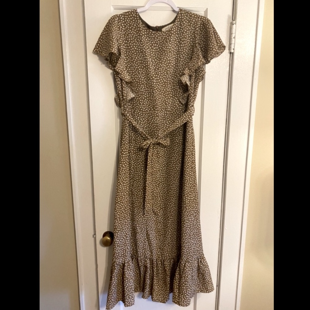 Rebecca Ruffle Maxi Dress Pando Grove M Brown Polkadot